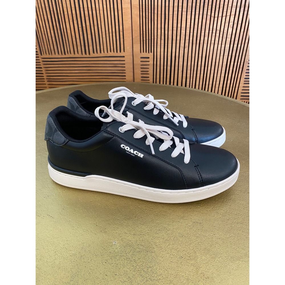 NEW Coach Low Top Leather Sneakers Black White Signature Heel Logo G5005 Mens 11